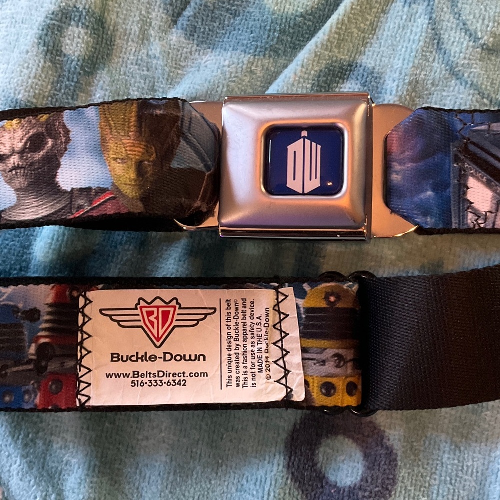 Buckle-Down Doctor Who Seatbelt Belt with Blue Logo Buckle OS